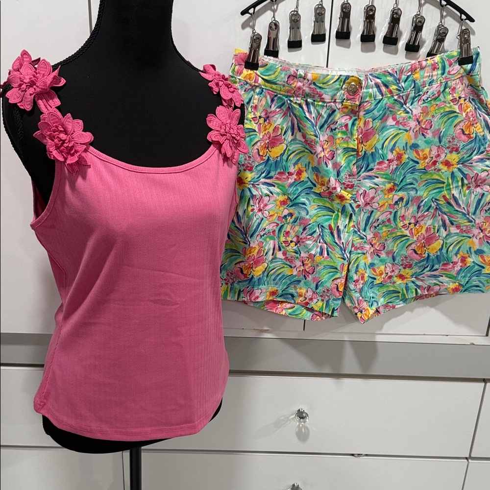 Floral Pink Top and Tropical Shorts Set